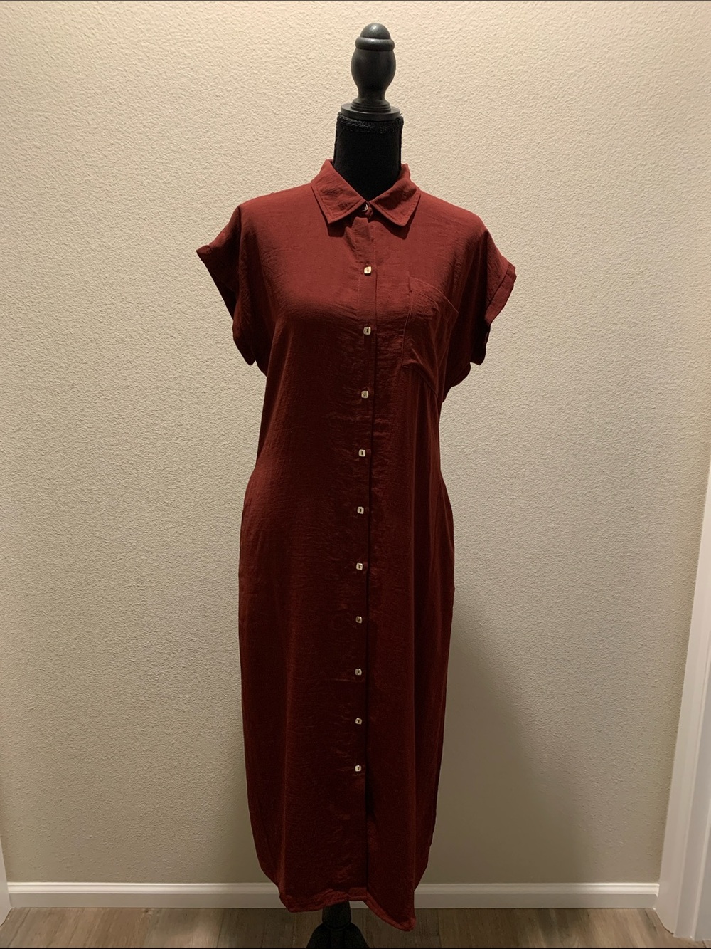 Maurices Button-Front Midi Shirt Dress in Burgundy (Size S)